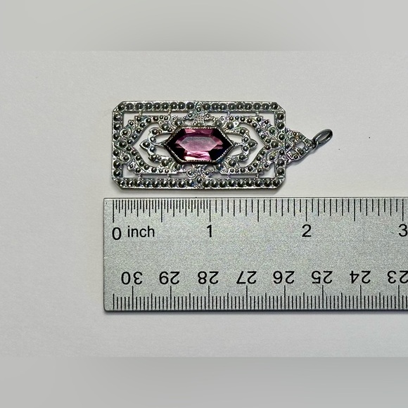 Vintage Art Deco Filigree Sterling Silver & Amethyst Pendant - Picture 14 of 16